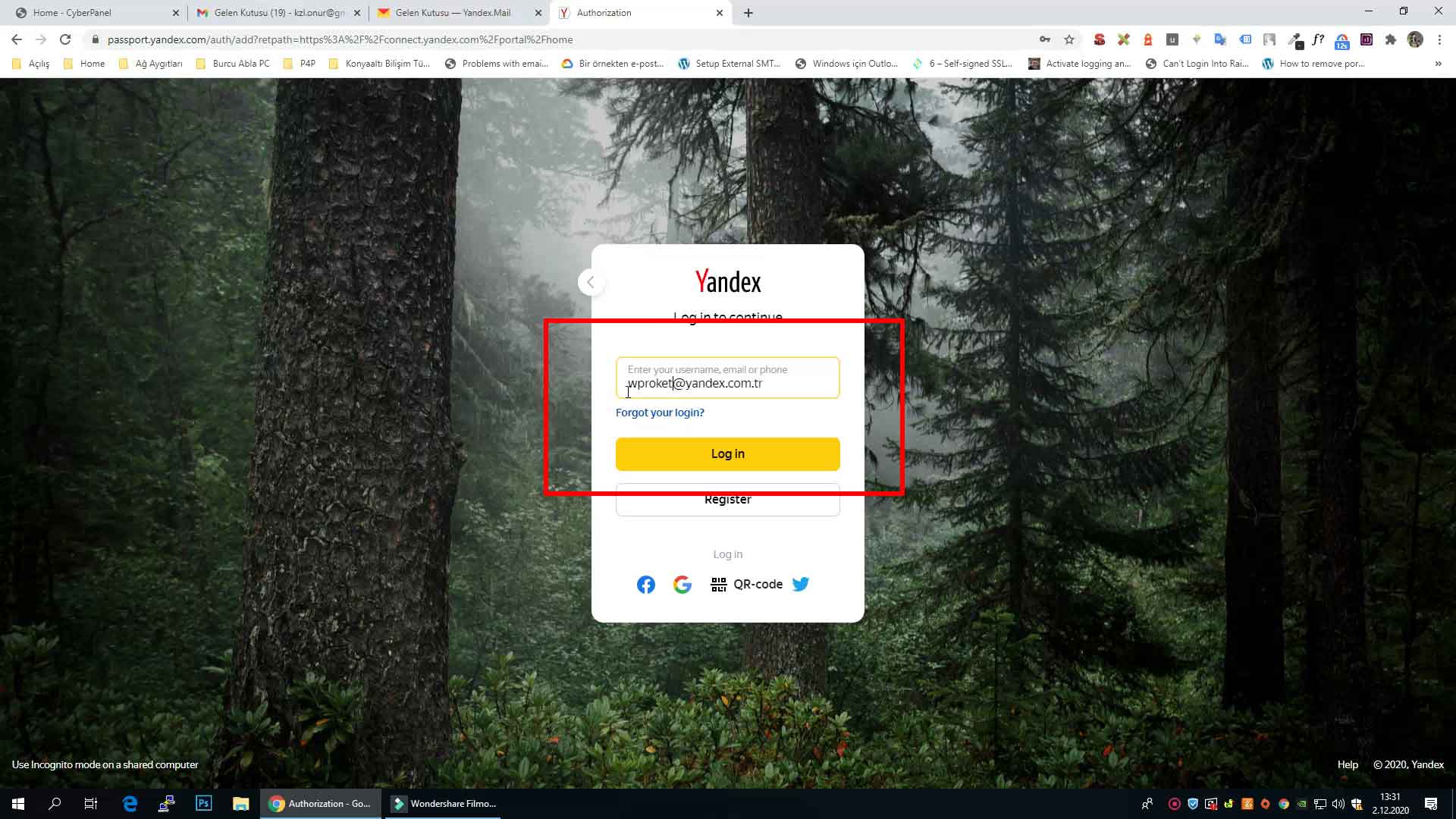 Connect Yandex giriş